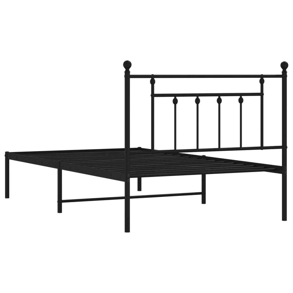 Metal Bed Frame with Headboard Black 39.4"x78.7"