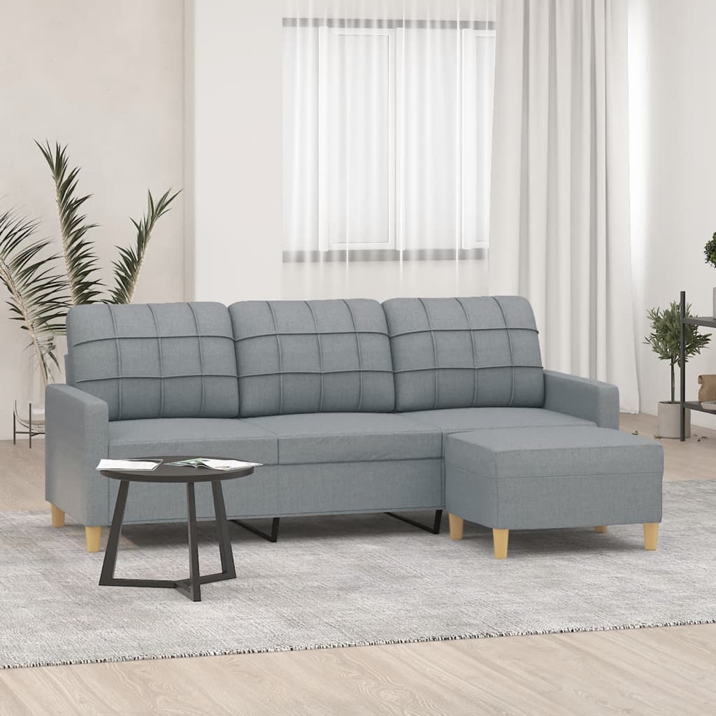 3-Seater Sofa with Footstool Light Gray 70.9" Fabric