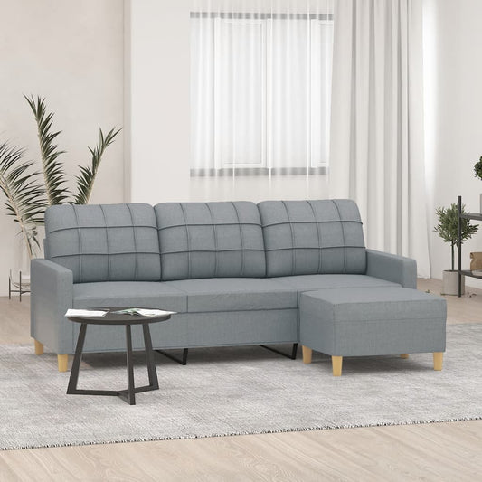 3-Seater Sofa with Footstool Light Gray 70.9" Fabric