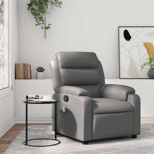 Massage Recliner Chair Gray Faux Leather