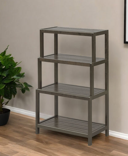 37" Espresso Solid Wood Four Tier Step Bookcase