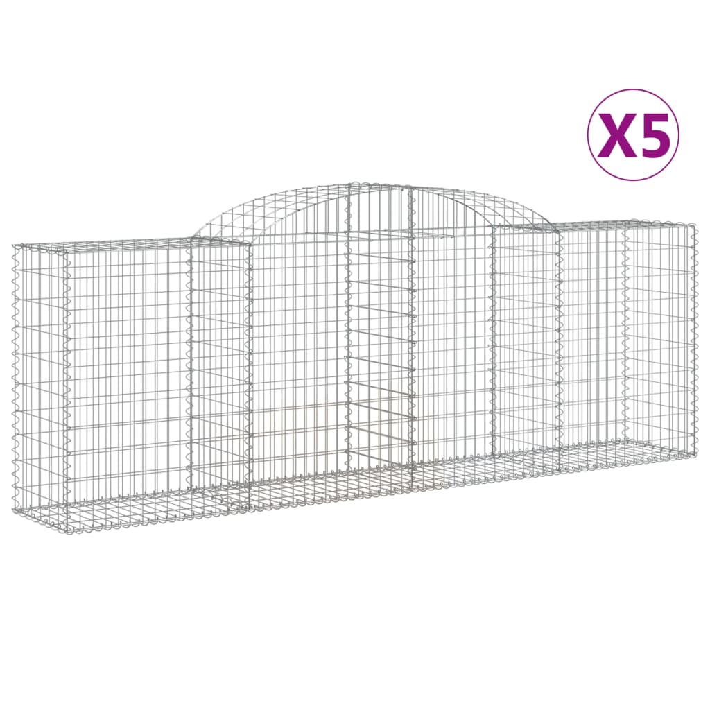 Arched Gabion Baskets 5 pcs 118.1"x19.7"x39.4"/47.2" Galvanized Iron