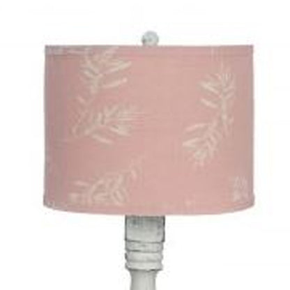 Distressed White Table Lamp With Olive Branch Pink Shade