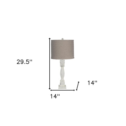 Distressed White Table Lamp With Neutral Fabric Shade