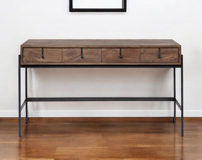 14" Brown Solid Wood Console Table And Drawers