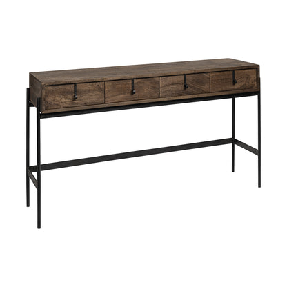 14" Brown Solid Wood Console Table And Drawers