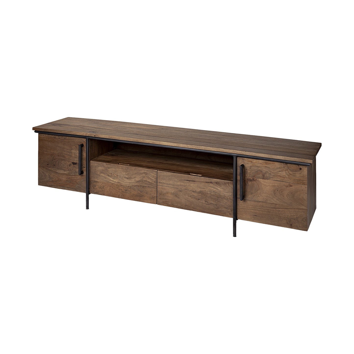 18" Brown Solid Wood Console Table With Shelves