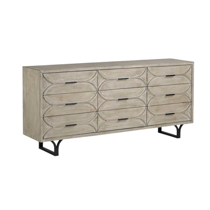 Light Brown And White Solid Mango Wood Finish Sideboard With 9 Drawers