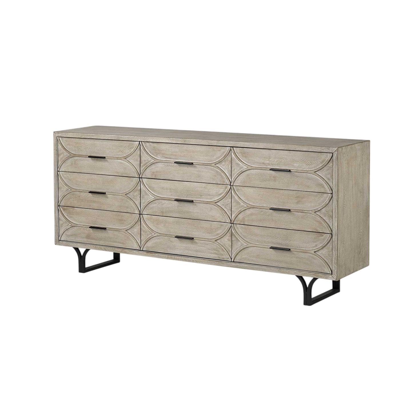 Light Brown And White Solid Mango Wood Finish Sideboard With 9 Drawers