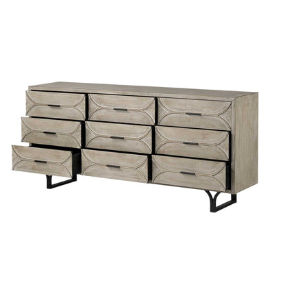 Light Brown And White Solid Mango Wood Finish Sideboard With 9 Drawers