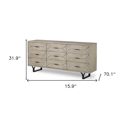 Light Brown And White Solid Mango Wood Finish Sideboard With 9 Drawers