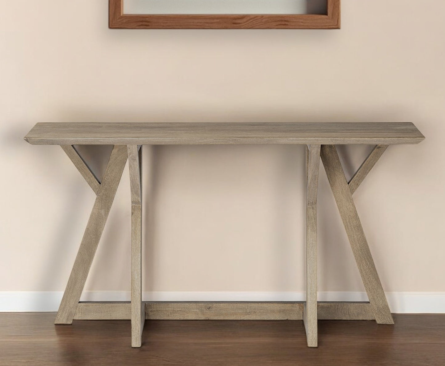 16" Brown Solid Wood Trestle Console Table