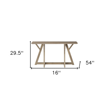 16" Brown Solid Wood Trestle Console Table