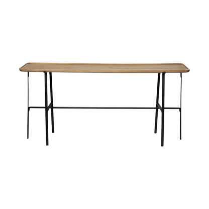 14" Brown and Black Solid Wood Trestle Console Table