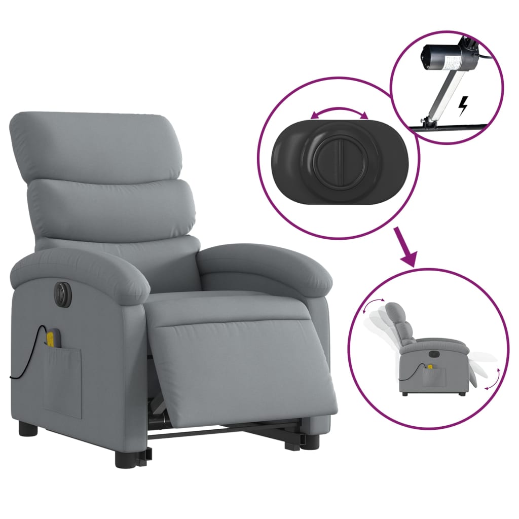 Electric Stand up Massage Recliner Chair Light Gray Fabric