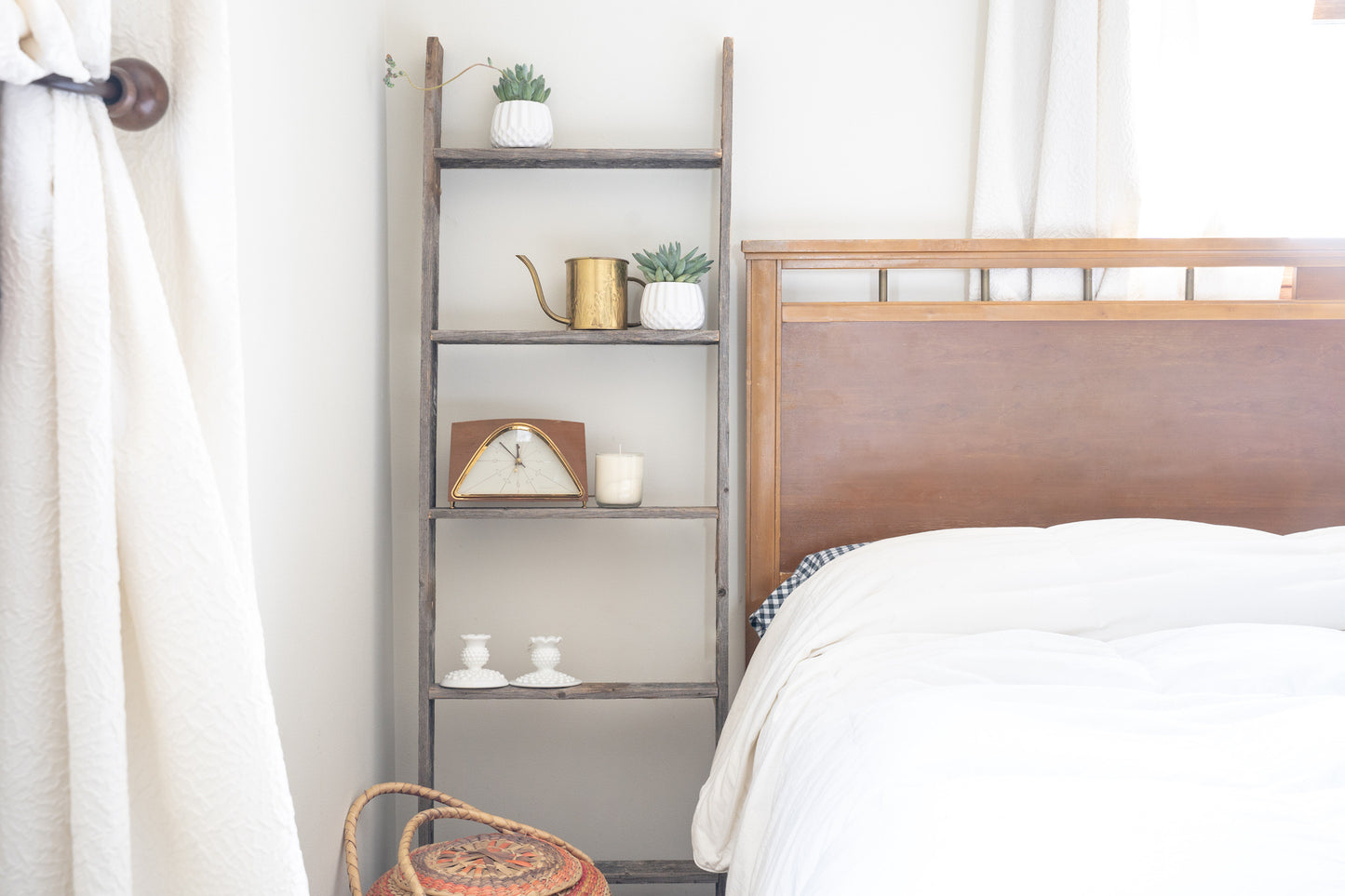 5 Step Rustic Weathered Grey Wood Ladder Shelf