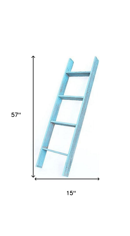 5 Step Rustic Turquoise Wood Ladder Shelf