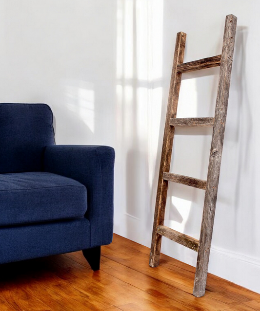 48" Gray Rustic Four Step Wood Ladder Shelf