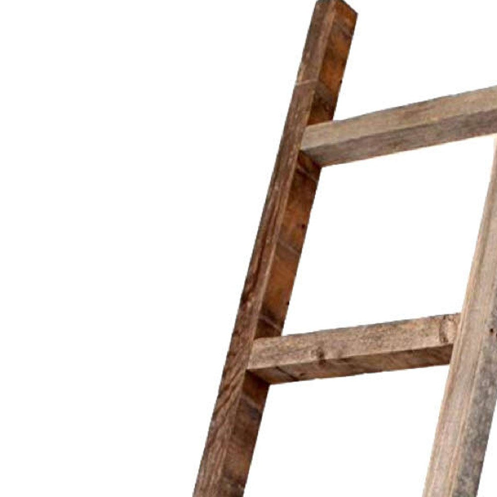 Six Step Rustic Weathered Grey Wood Ladder Shelf