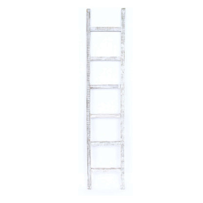 6 Step Rustic White Wash Wood Ladder Shelf