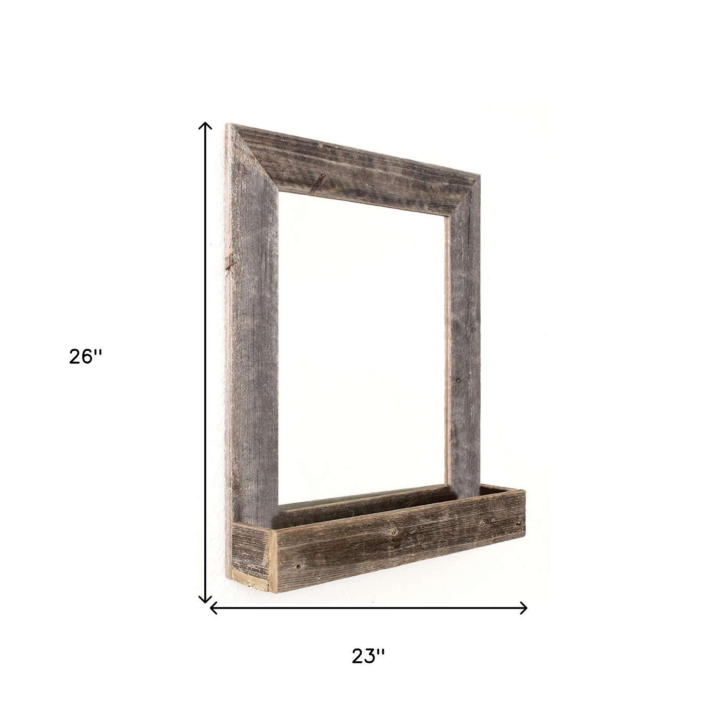 Rustic Weathered Gray Reclaimed Wood Plank Mirror With Shelf