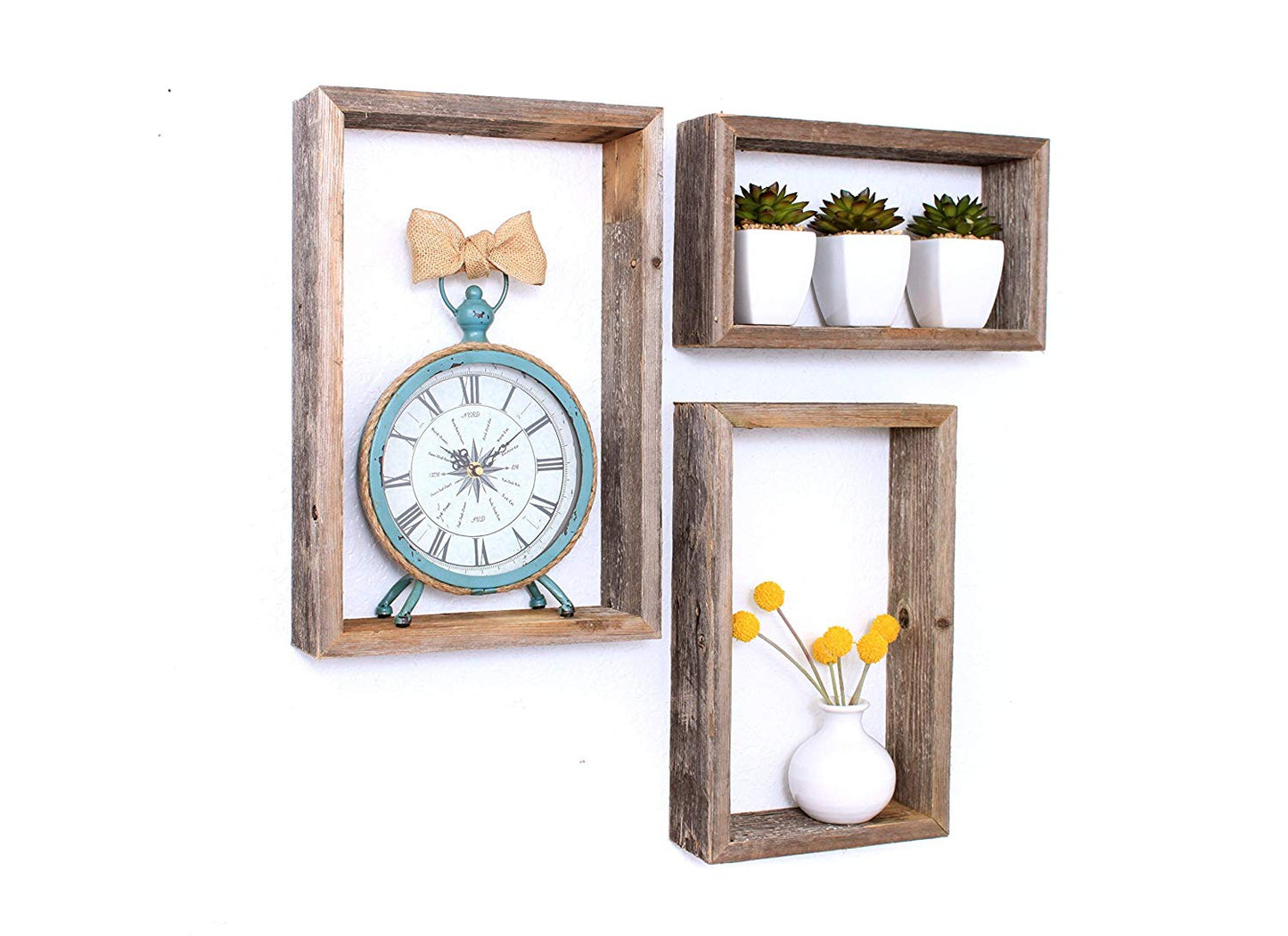 Rustic Farmhouse Set Of 3 Rectangle Shadow Box Shelves