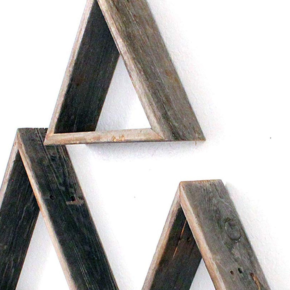 Set Of 3 Triangle Rustic Natural Weathered Grey Wood Open Box Shelve