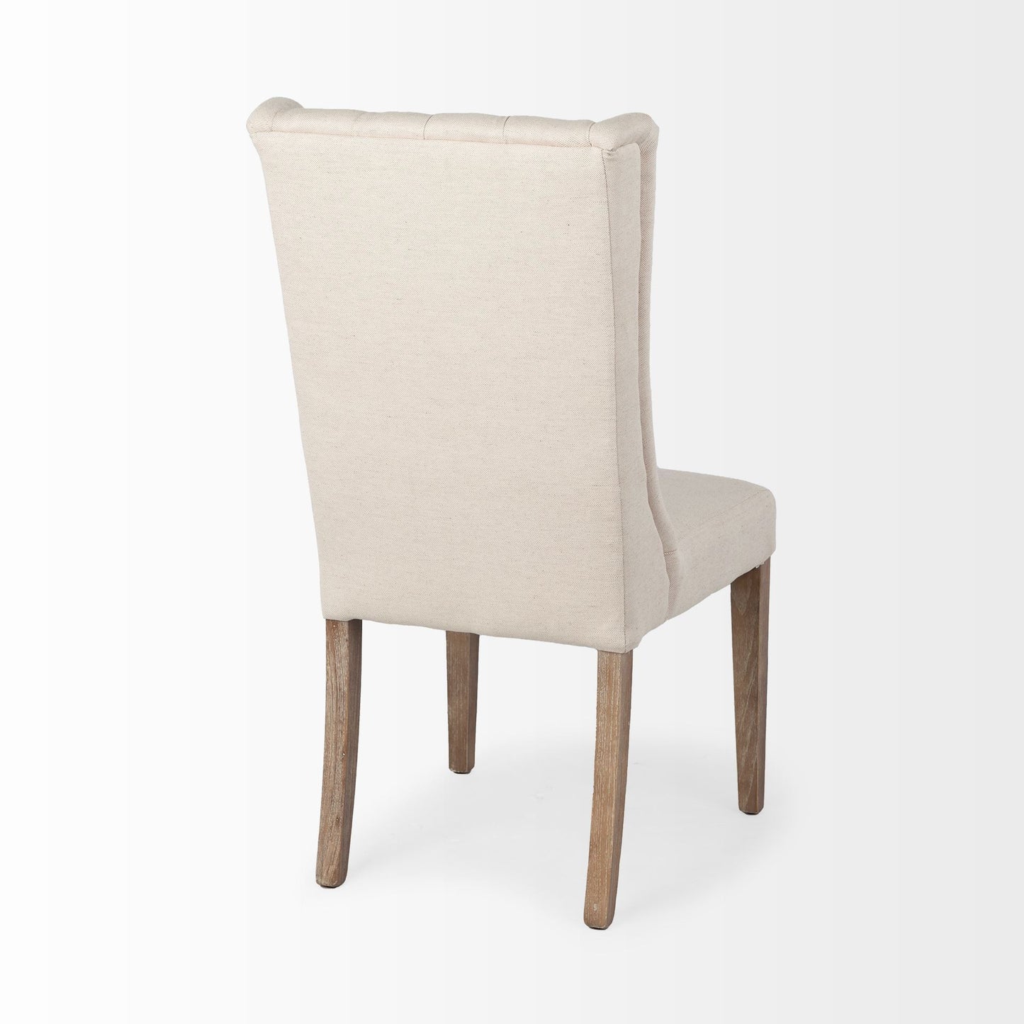 Tufted Cream And Brown Upholstered Linen Wing Back Dining Side Chair