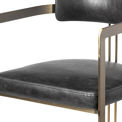 Black And Gold Upholstered Leather Open Back Dining Arm Chair