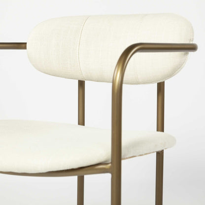 Cream And Gold Upholstered Fabric Open Back Dining Arm Chair