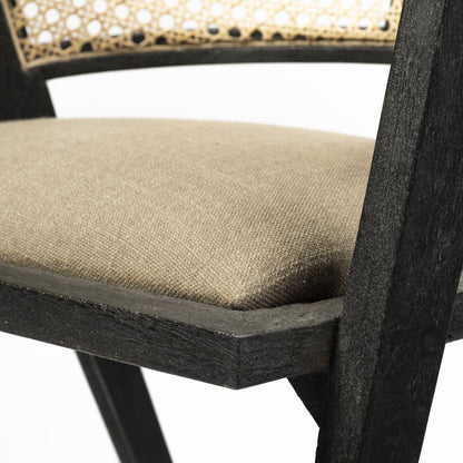 Gray And Black Upholstered Linen Open Back Dining Arm Chair