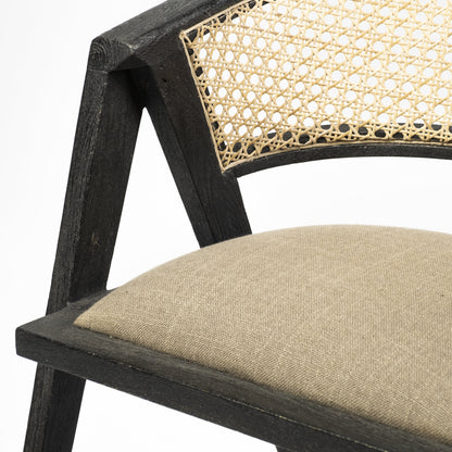 Gray And Black Upholstered Linen Open Back Dining Arm Chair