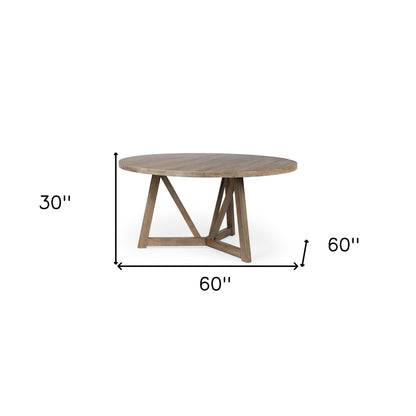 60" Brown Rounded Solid Wood Pedestal Base Dining Table