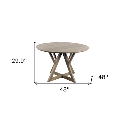 48" Brown Rounded Solid Wood Pedestal Base Dining Table