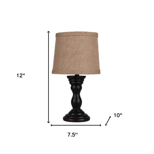 14" Black Table Lamp With Tan Empire Shade