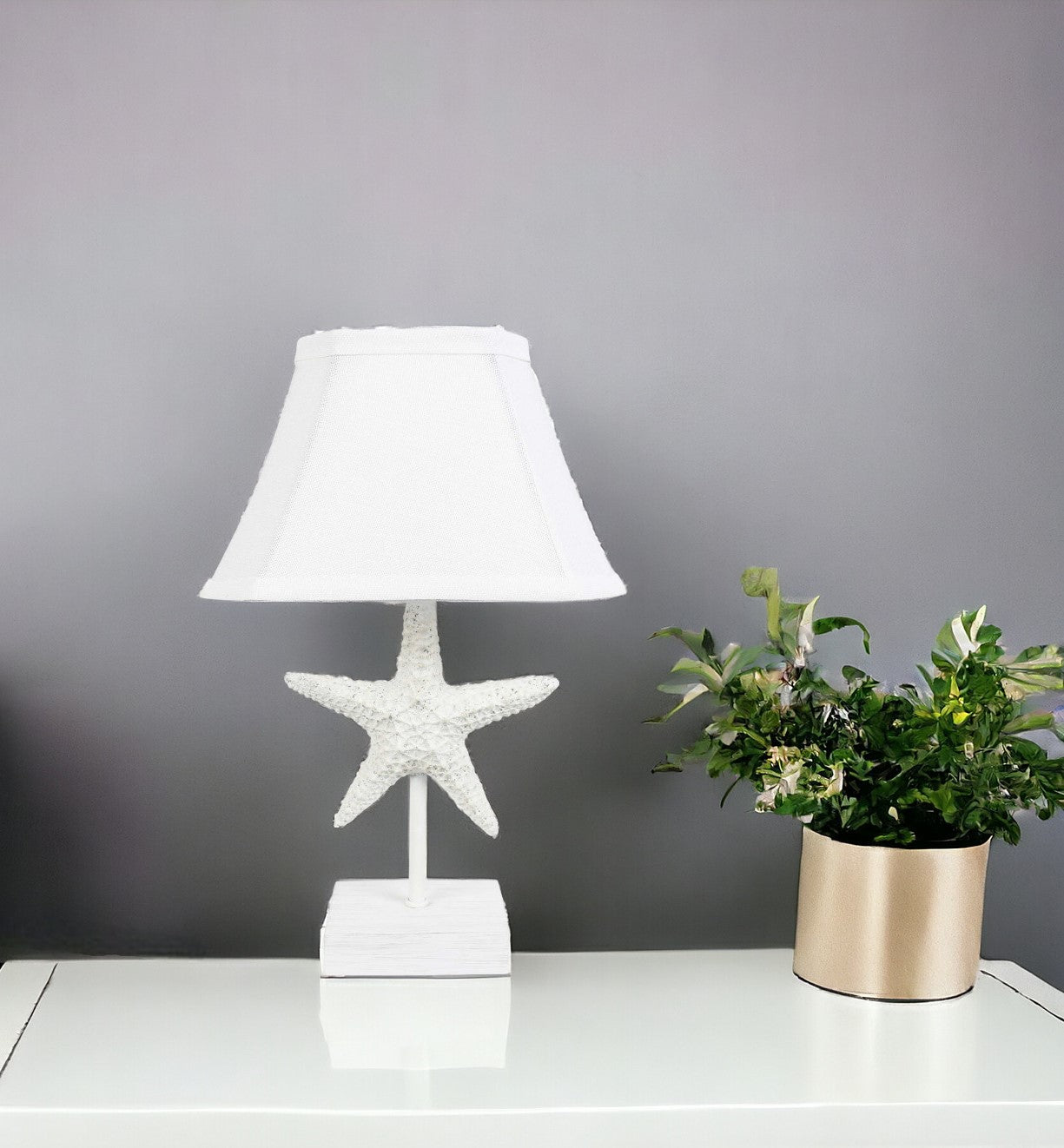 13" White Starfish Accent Lamp With White Bell Shade