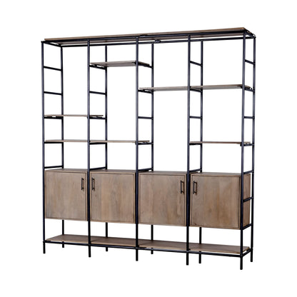 Medium Brown Wood And Metal Multi Shelves Shelving Unit