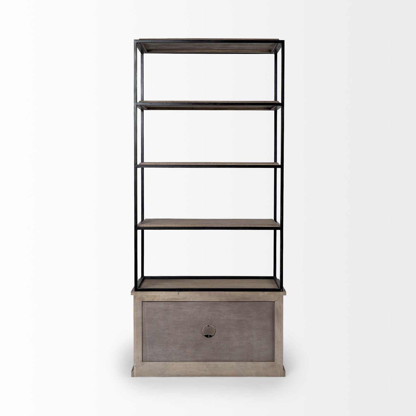 Light Brown Wood And Iron Shelving Unit With 3 Shelves