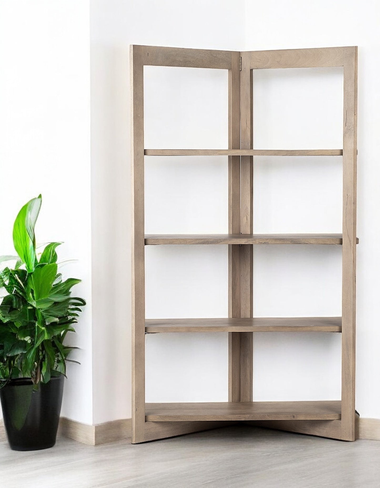 Light Brown Wood Shelving Unit With 4 Shelves