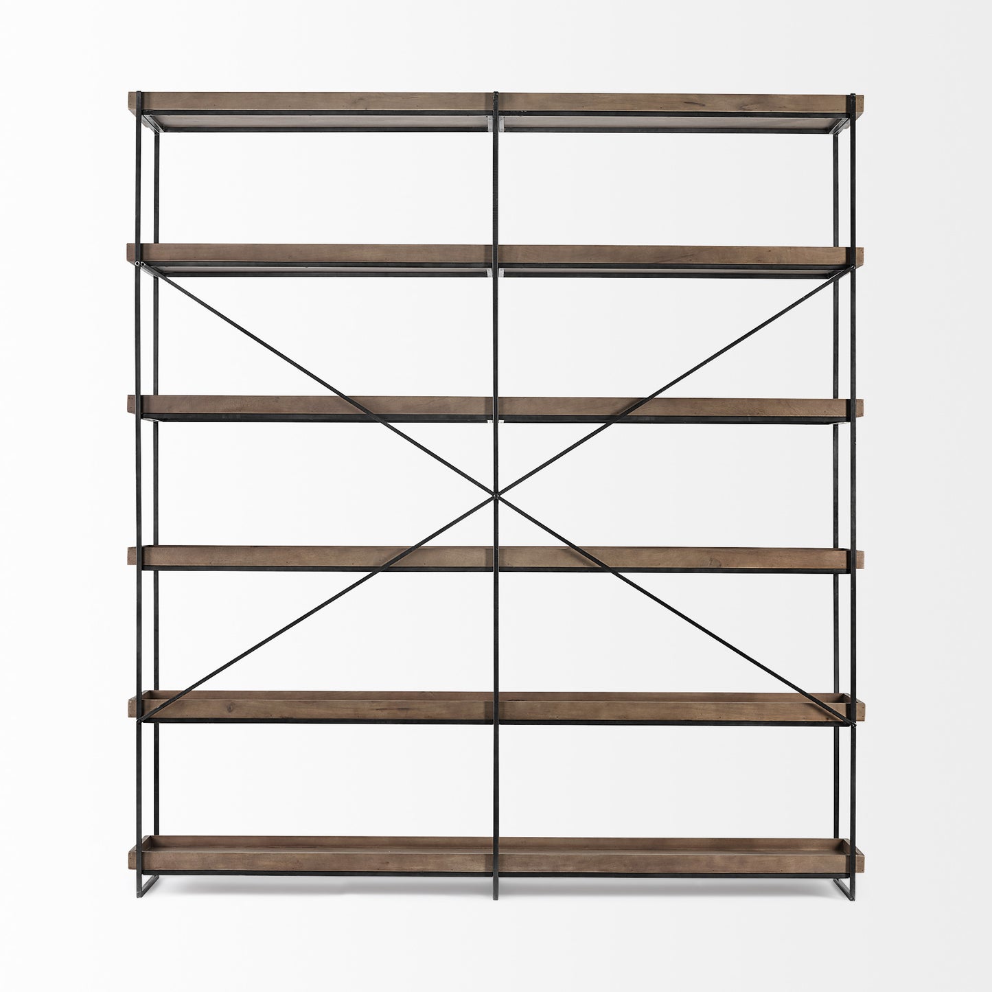 Medium Brown Wood And Iron Shelving Unit With 5 Tray Shelves