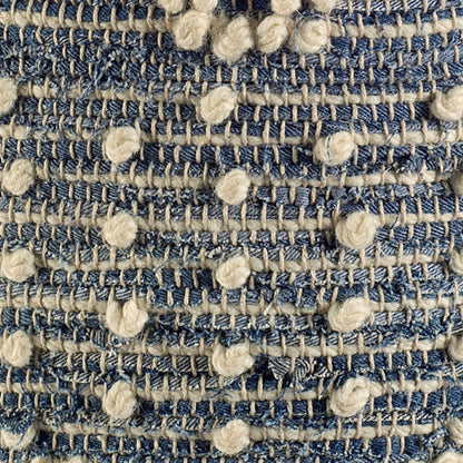 Blue Denim And Ivory Square Pouf With Cotton Stitched