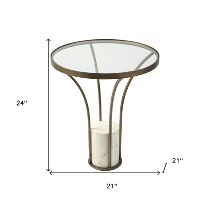 24" Black And White Glass Round End Table