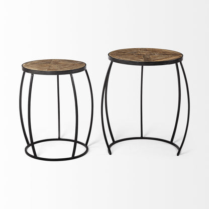 Set of Two 26" Black And Brown Solid Wood Round End Table