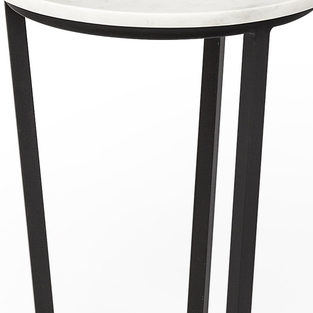 21" Black And White Marble Round End Table