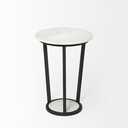 21" Black And White Marble Round End Table