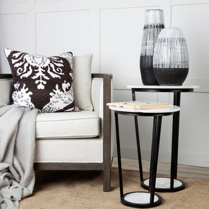 25" Black And White Marble End Table