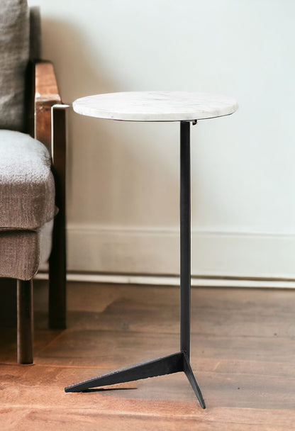 27" Black And White Marble Round End Table