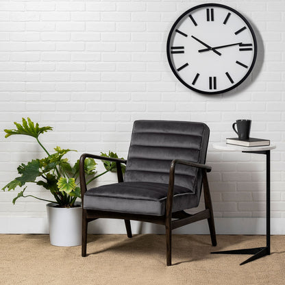 27" Black And White Marble Round End Table