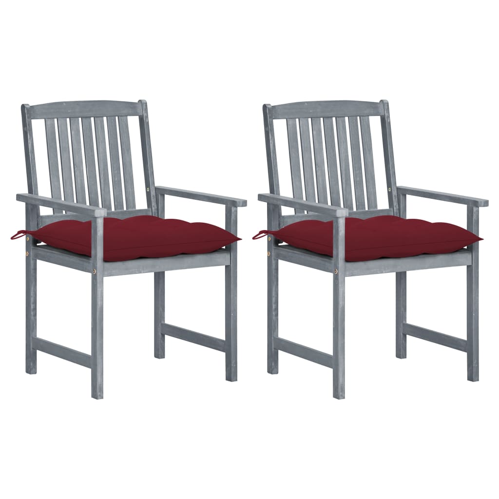 Patio Chairs with Cushions 2 pcs Gray Solid Acacia Wood