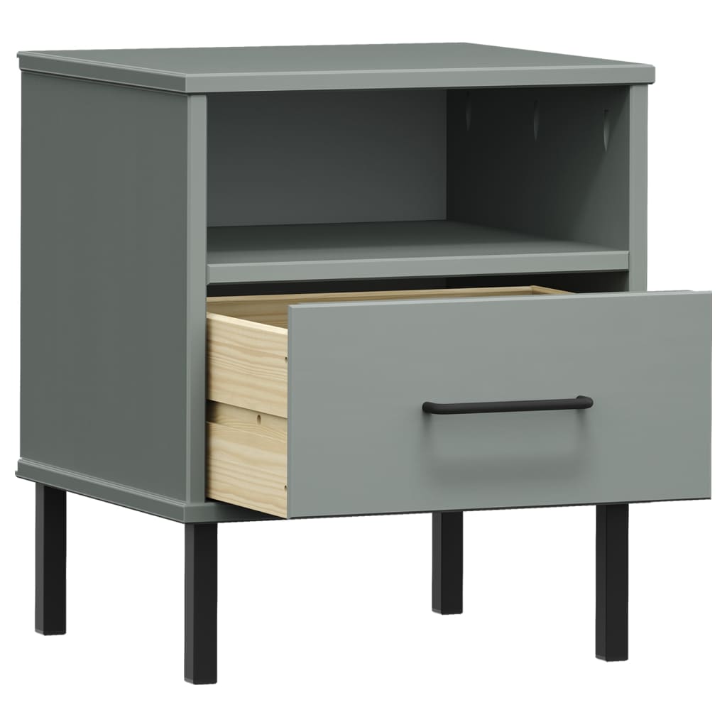 Bedside Cabinet with Metal Legs Gray Solid Wood Pine OSLO